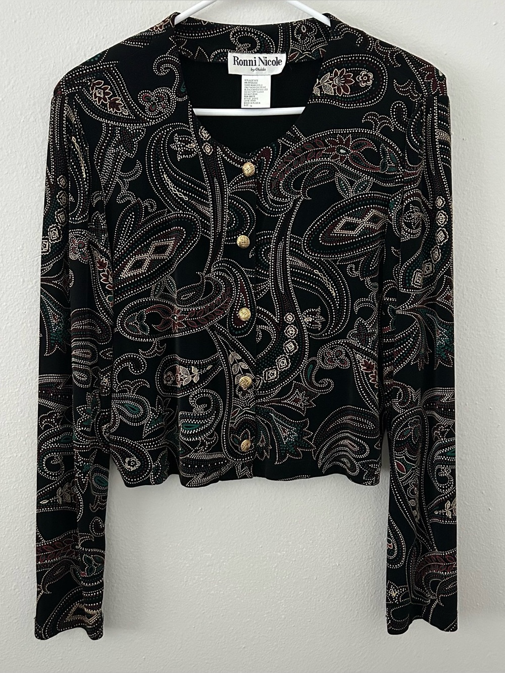 Vintage Ronni Nicole By Ouida Jacket Metallic Paisley Slinky Black Women’s 14